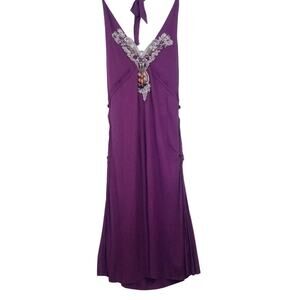 Purple Beaded Embellished Jersey Dress Minimi